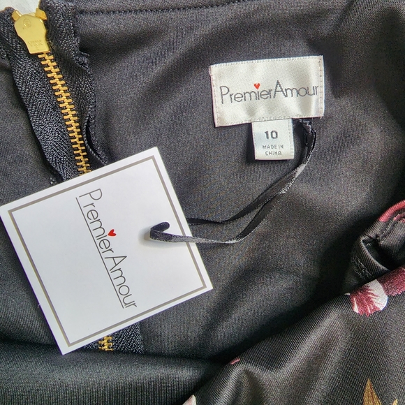 PREMIER AMOUR FLORAL OFF SHOULDER COCKTAIL DRESS Black/Burgundy/Silver S… - Picture 9 of 12